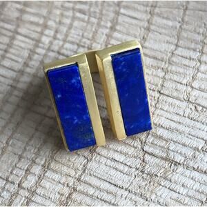 Double Lapis Lazuli Gemstone Gold Plated Adjustable Ring Size 6 (51 mm) Blue